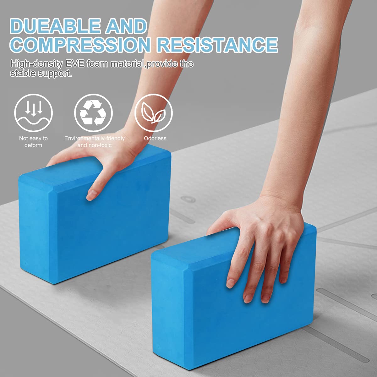 Maxxlite Yoga Blocks EVA Foam Block to Support and Deepen Poses, Improve Strength and Aid Balance and Flexibility 2 in 1 Set (Blue)