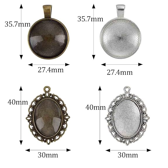 Maxxlite 64-Pieces Pendant Set, 16Pcs Oval Pendant Trays and 16Pcs Round Bezels with 32Pcs Glass Cabochon Round Clear Dome Tiles for Crafting DIY Jewelry Making