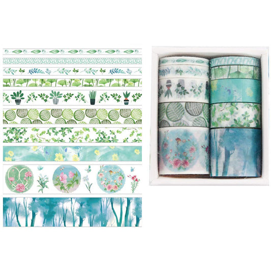 Maxxlite 10 Rolls Washi Tape Set, Scrapbook Printing Masking Self Adhesive Tape Decorative Craft Supplies (Green)