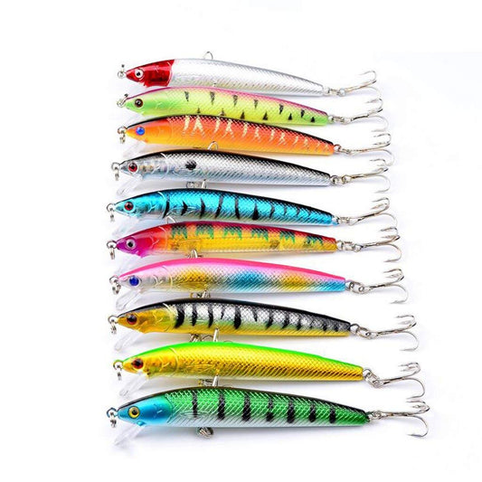 Maxxlite 10Pcs Pencil Fishing Lures Hard Bait Minnow Fishing Tackle Treble Hooks
