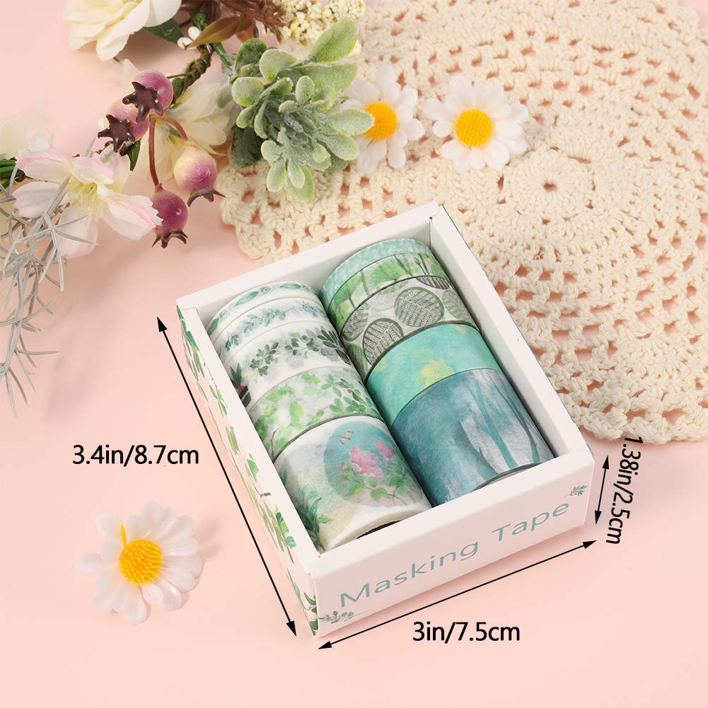 Maxxlite 10 Rolls Washi Tape Set, Scrapbook Printing Masking Self Adhesive Tape Decorative Craft Supplies (Green)