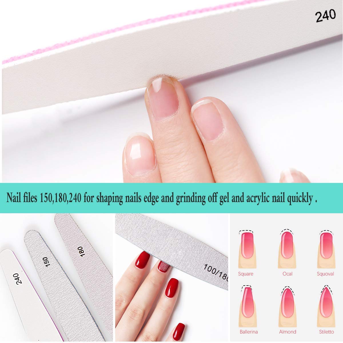 Maxxlite 6pcs Nail Files Set for Manicure, Nail Buffer Files Block Coarse Washable Nail Polisher Double Sided Nail Shaper Emery Boards for Acrylic & Natural Nails