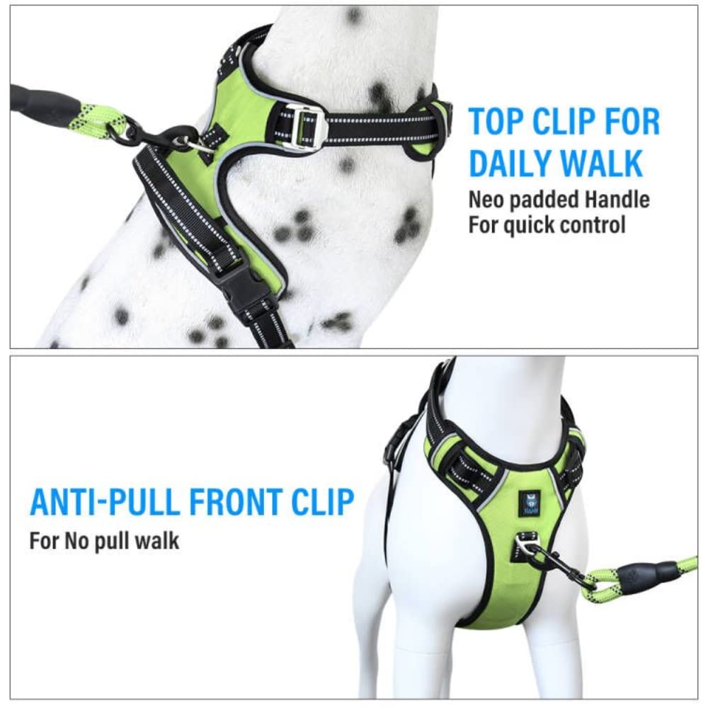 Maxxlite Pet Belt for Dog - 3M Night Reflective Dog Harness - 4 Adjustable Buckles - Chest (Min 17 - Max 22" inches) (Small, Neon Green)