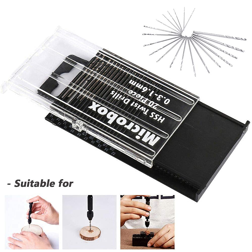 Maxxlite 20Pcs 0.3-1.6mm Shank Mini Micro Drill Bit Set Twist Drill Tool Set