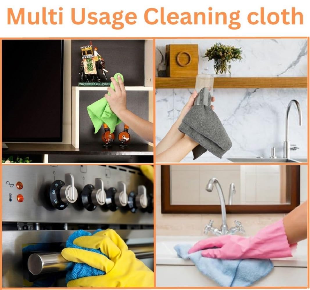 Maxxlite Microfiber Cloth - 4 pcs - 40x40 cms - 340 GSM Grey- Thick Lint & Streak-Free Multipurpose Cloths - Automotive Microfibre Towels for Car Bike Cleaning Polishing Washing & Detailing