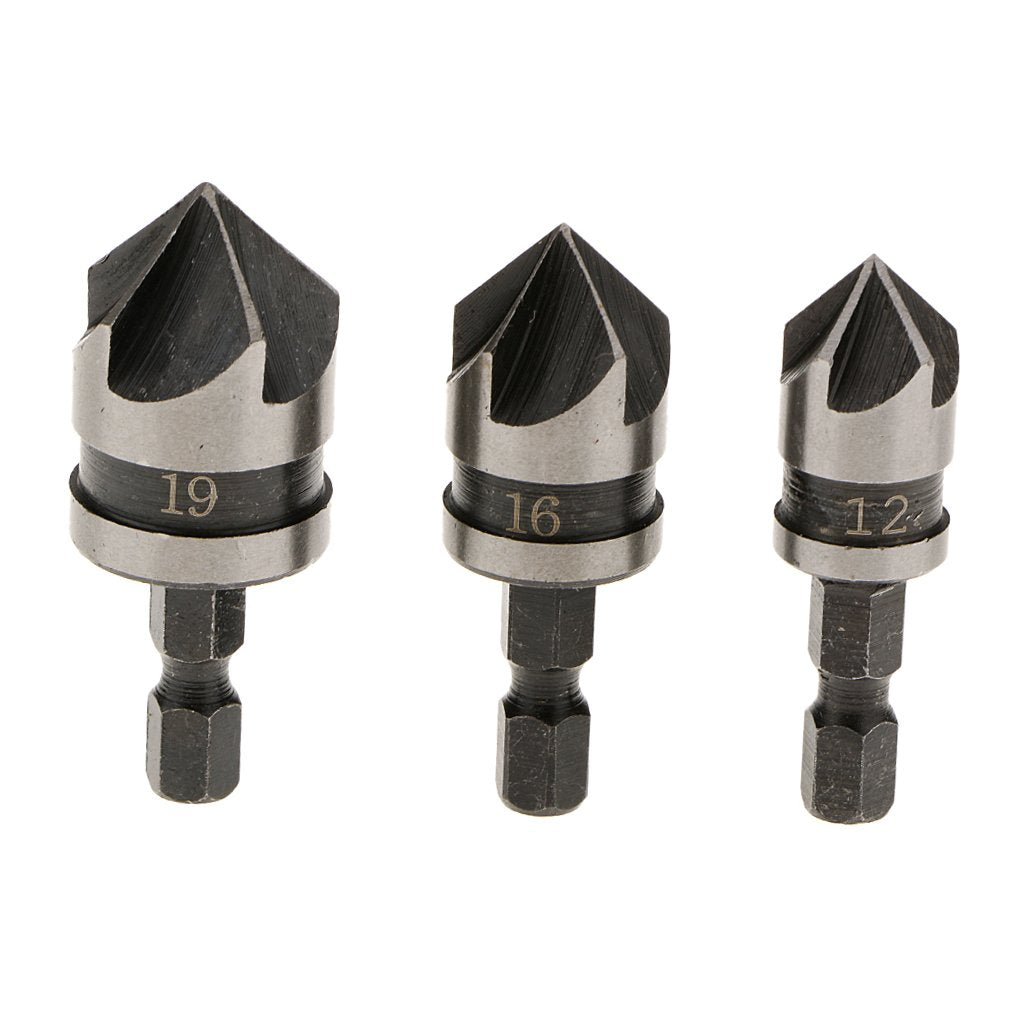 Maxxlite Metal 1/4-inch Hex 12, 16, 19 mm Countersink Power Drill Bit Bore Set for Wood- Set of 3