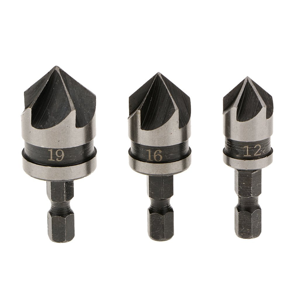Maxxlite Metal 1/4-inch Hex 12, 16, 19 mm Countersink Power Drill Bit Bore Set for Wood- Set of 3