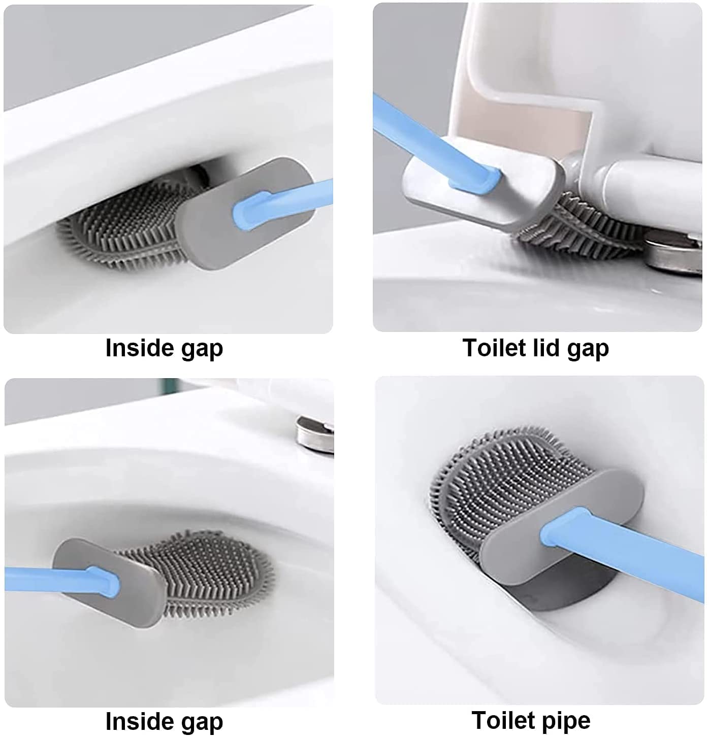Maxxlite Silicon Toilet Brush White Color with Wall mounting Sticker Slim Holder Flex Toilet Brush Anti-drip Set Toilet Bowl Cleaner Brush, No-Slip Long Handle Soft Brush