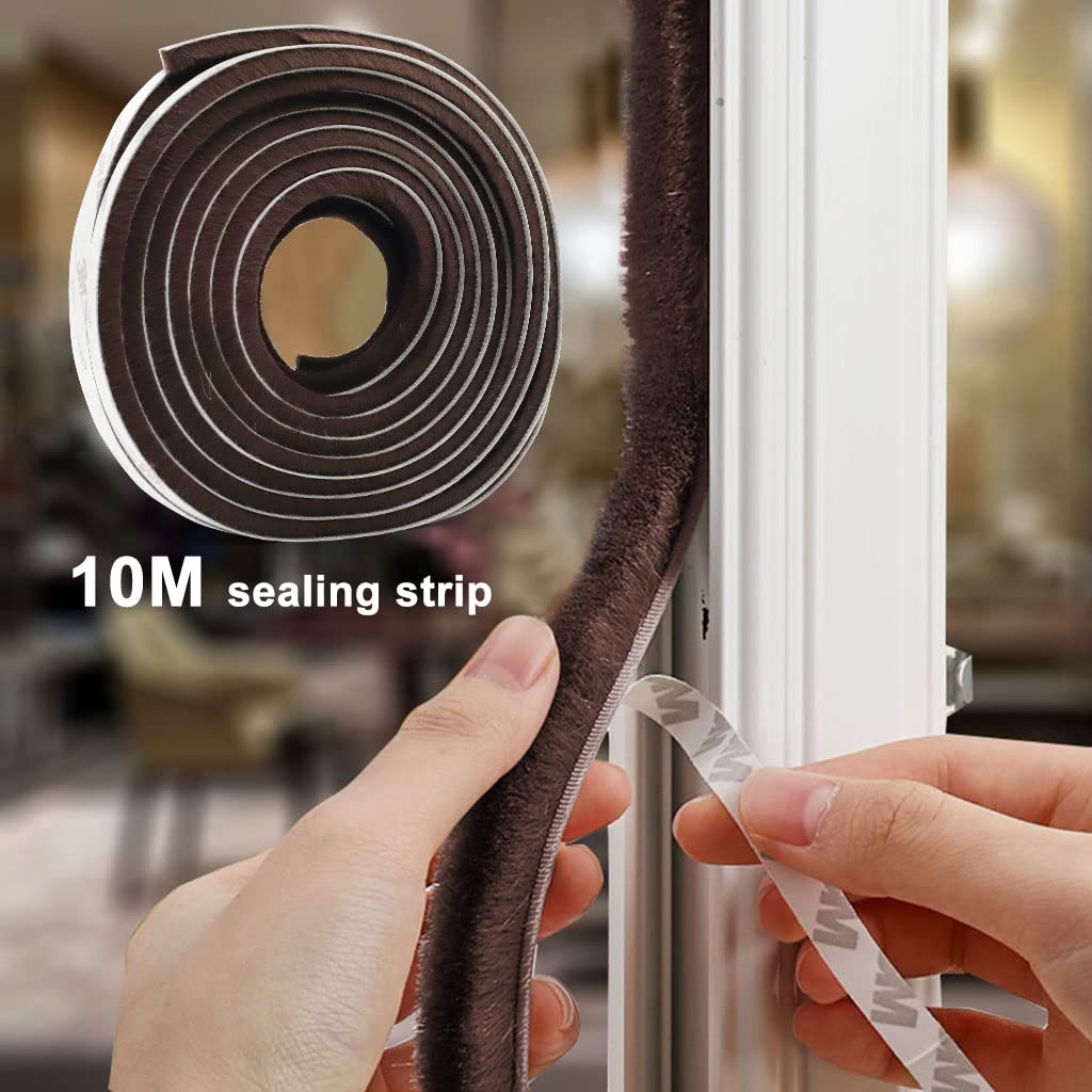 Maxxlite 10 Meters Door Sealing Strip, Door Bottom Sealing Strip, Soundproof Window Sealing Strips, Windproof Dustproof Door Window Self Adhesive Sliding Seal, Sliding Door Seal Strip (Brown)