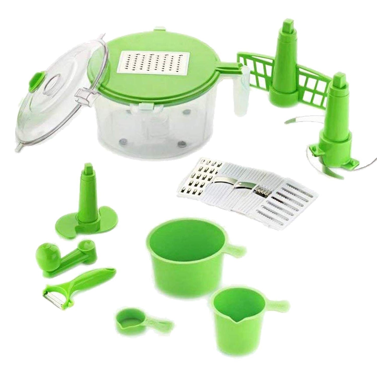 Maxxlite Industries Plastic 10 in 1 Dough/Atta Maker Vegetable Cutter Beater/Churner,Grater, Slicer, Dicer (Green)