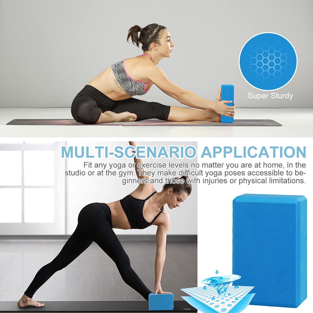 Maxxlite Yoga Blocks EVA Foam Block to Support and Deepen Poses, Improve Strength and Aid Balance and Flexibility 2 in 1 Set (Blue)