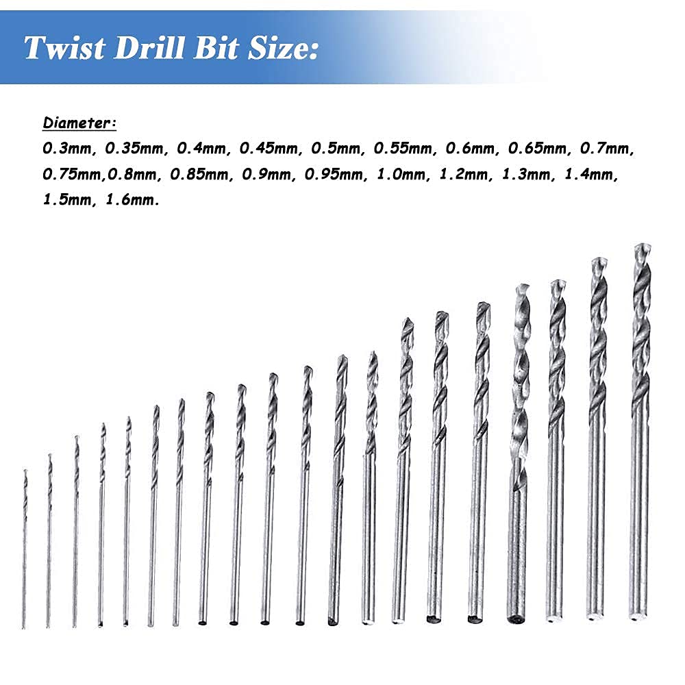 Maxxlite 20Pcs 0.3-1.6mm Shank Mini Micro Drill Bit Set Twist Drill Tool Set