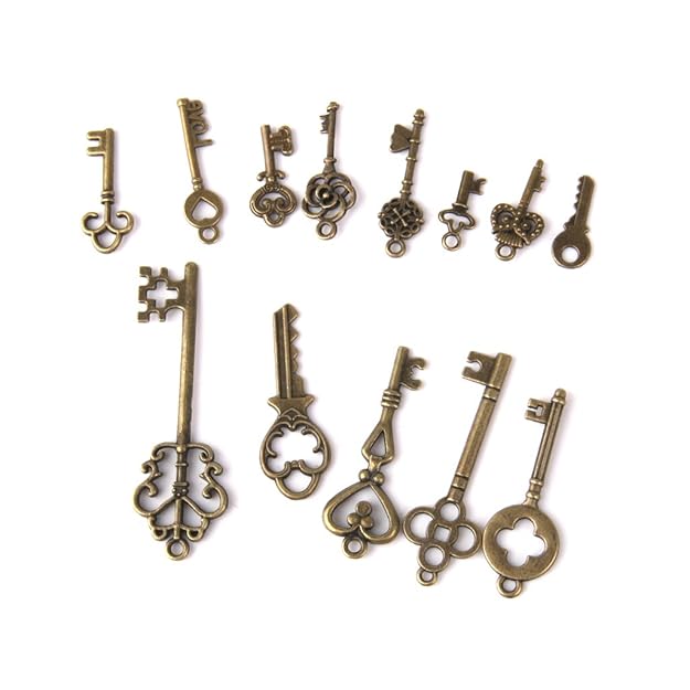 Maxxlite 13pcs Antique Bronze Key Pendant Necklace Findings Charm Pendants