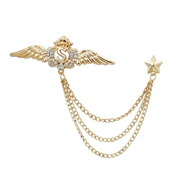 Maxxlite Imported Crystal Wing Star Lapel Pin Men Suit Shirt Corsage Collar Chain Brooch Gold