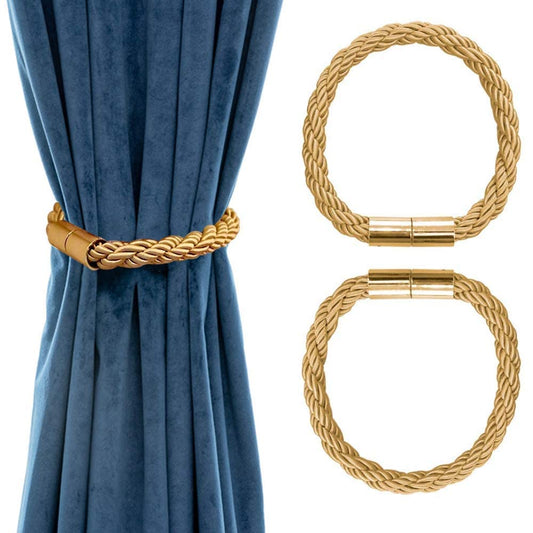 Maxxlite Magnetic Curtain Tie Backs Clips Curtain Buckles Holdbacks Binding Weaving Tie Band for Home,Office Decorative - Gold (2 Pieces)