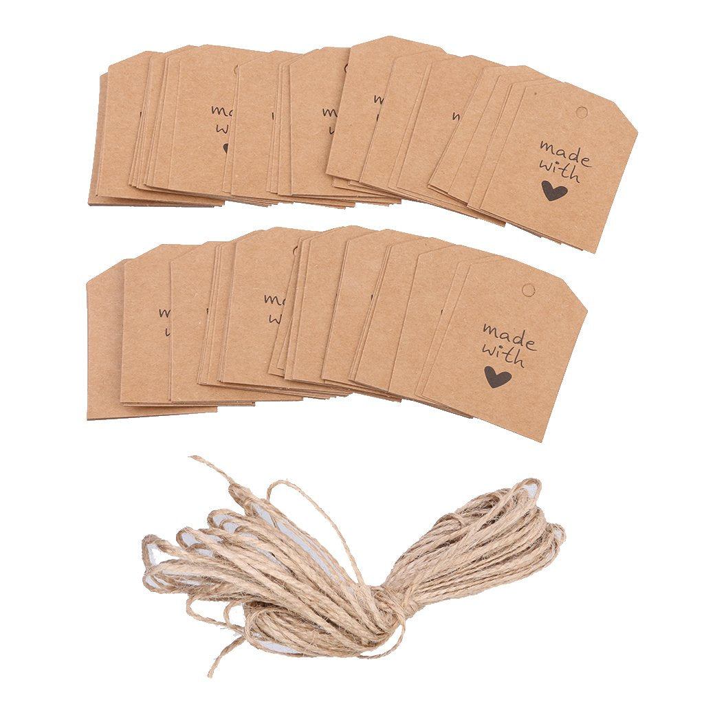 Maxxlite 100 Made with Love Kraft Paper Tag Wedding Party Gift Label Twine Brown