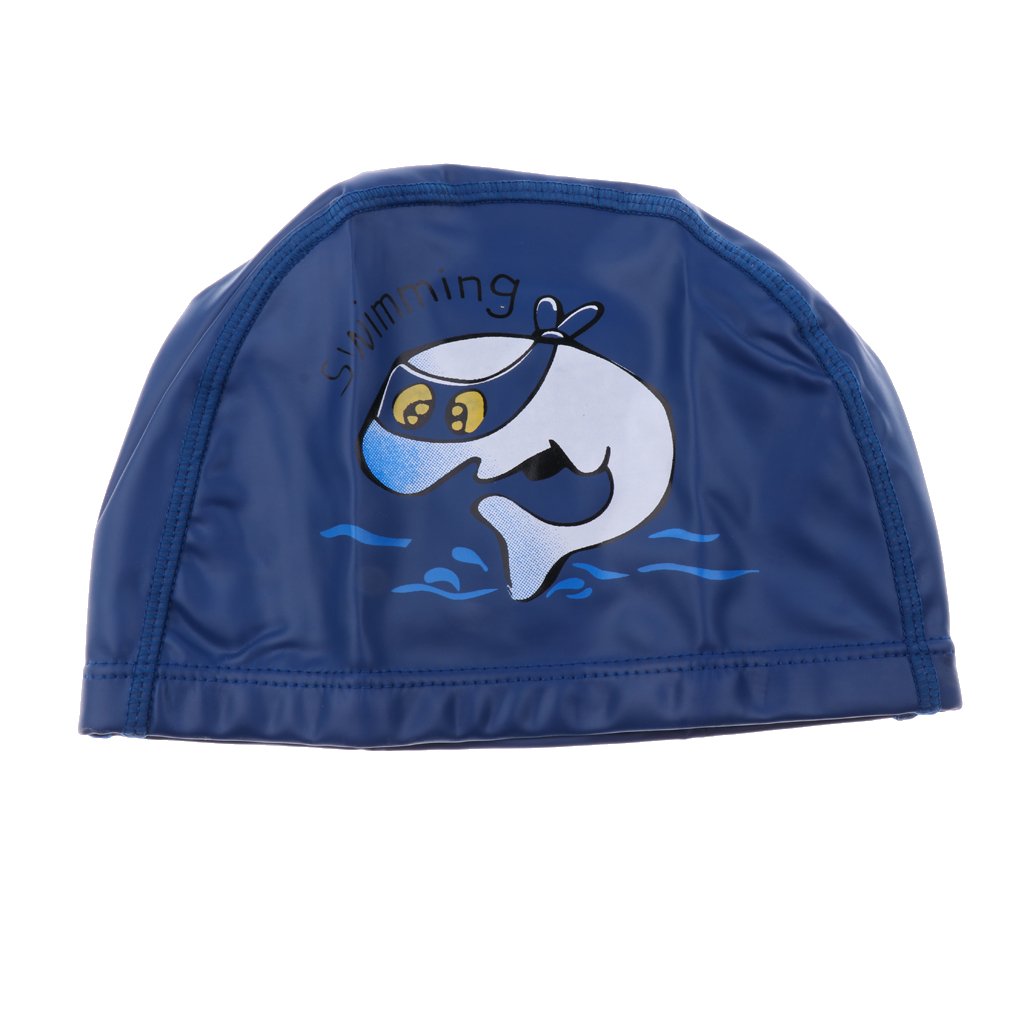 Maxxlite Children's Kids Waterproof Cartoon Dolphin Swimming Swim Cap Ear Protection - dark blue