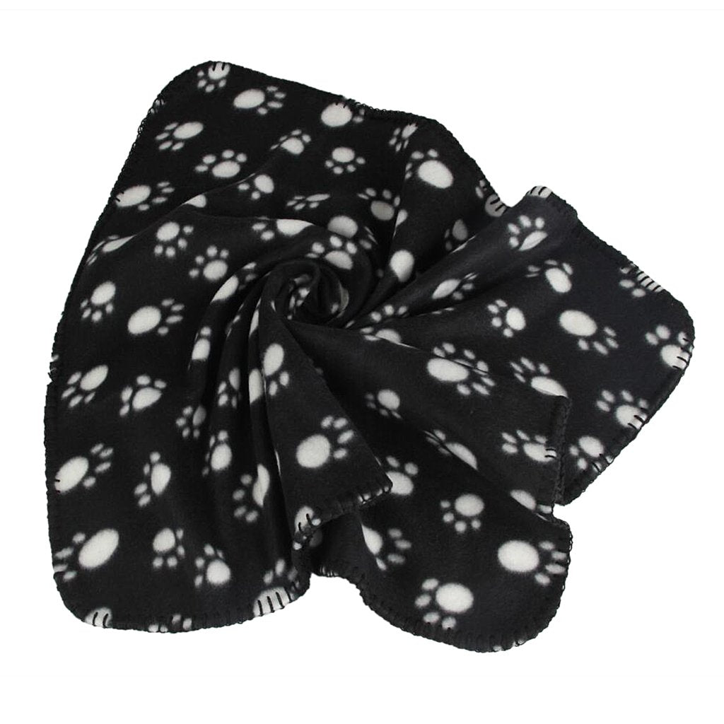 Maxxlite Warm Black Fleece Blanket Pet Dog Paw Print Pattern Soft Bed Mat--M