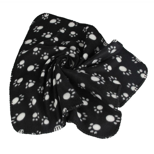 Maxxlite Warm Black Fleece Blanket Pet Dog Paw Print Pattern Soft Bed Mat--M
