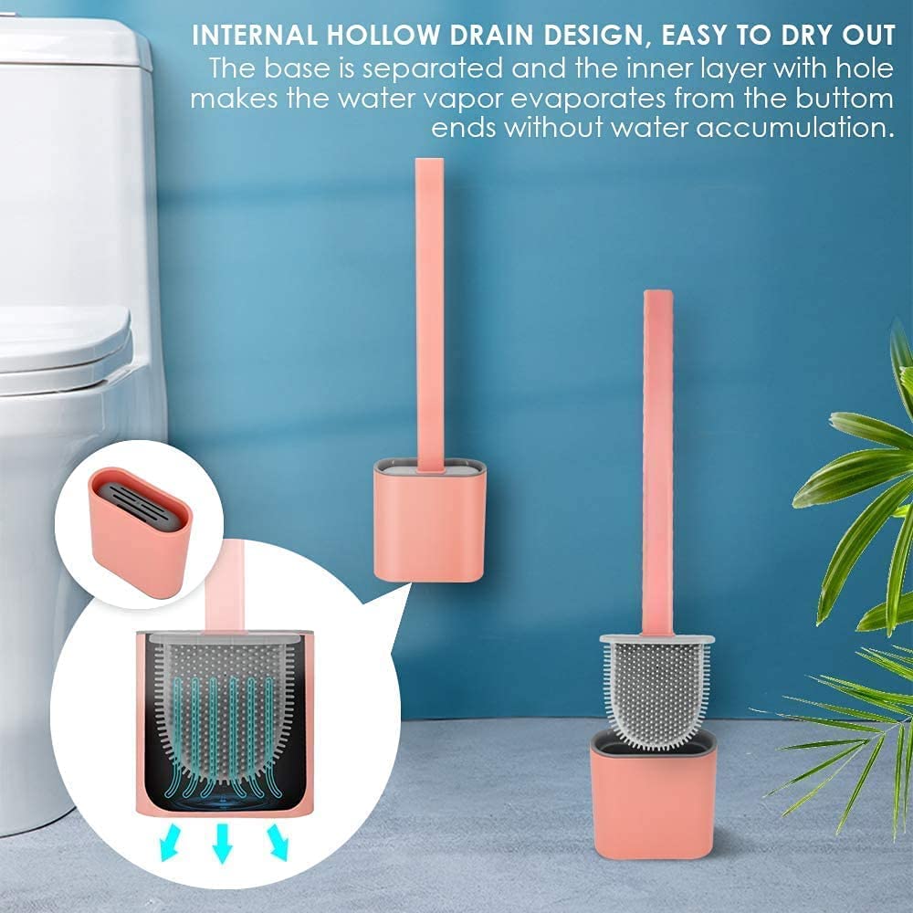 Maxxlite Silicon Toilet Brush White Color with Wall mounting Sticker Slim Holder Flex Toilet Brush Anti-drip Set Toilet Bowl Cleaner Brush, No-Slip Long Handle Soft Brush