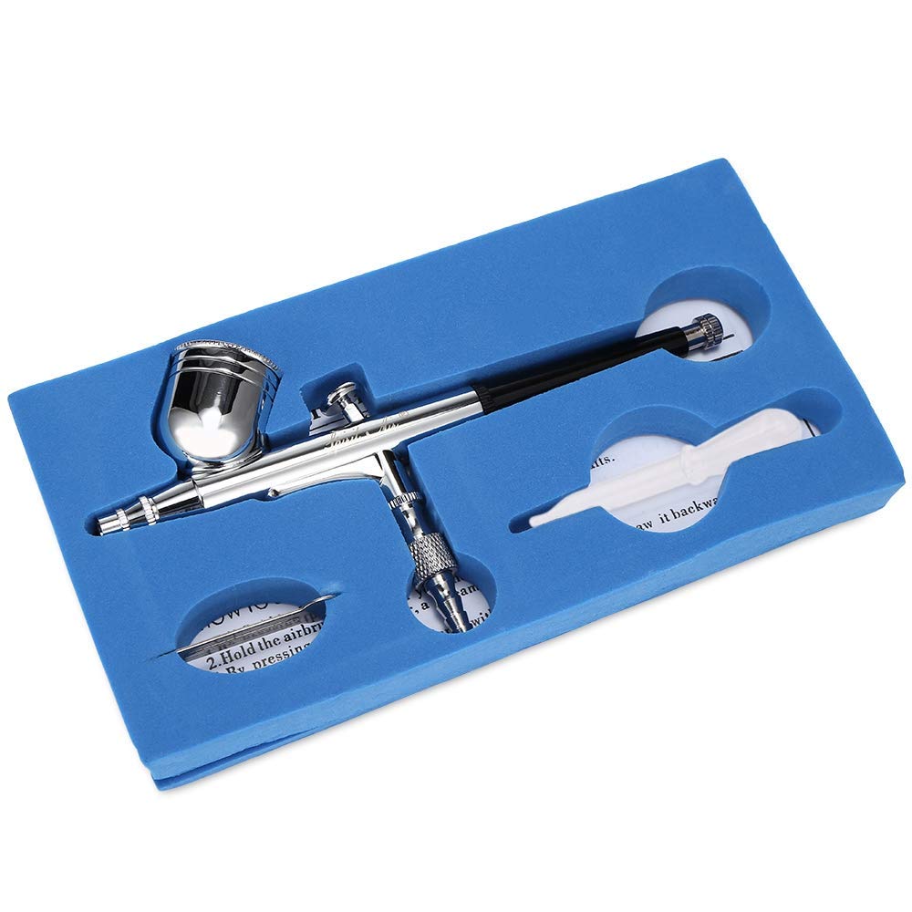 Maxxlite Airbrush Paint Gun Kit Tool for Model Car Tattoo Art Painting High Precision Gravity Feed Dual-Action Nozzle Paint Sprayer Silver & Black