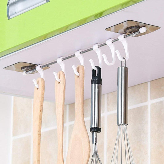 Maxxlite  Plastic ABS Stainless Steel Series Self Adhesive Bathroom Towel Rail Utensil Rack Kitchen Magic, Pack of 6 Hooks, White