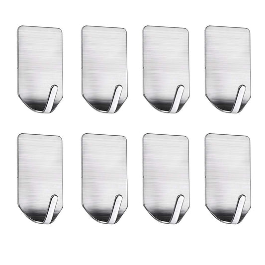 Maxxlite Hooks for Wall Without Drilling, Stainless Steel Adhesive Wall Hanger Self Adhesive Waterproof Heavy Duty Sticky Narrow Wall Hooks (Pack of 8)