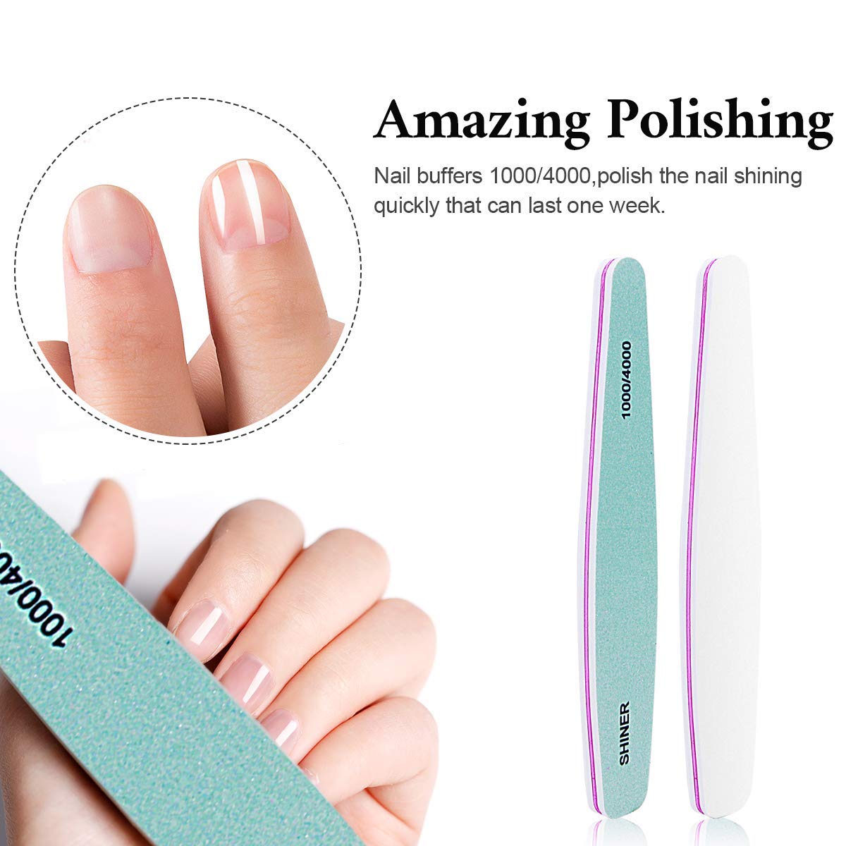 Maxxlite 6pcs Nail Files Set for Manicure, Nail Buffer Files Block Coarse Washable Nail Polisher Double Sided Nail Shaper Emery Boards for Acrylic & Natural Nails