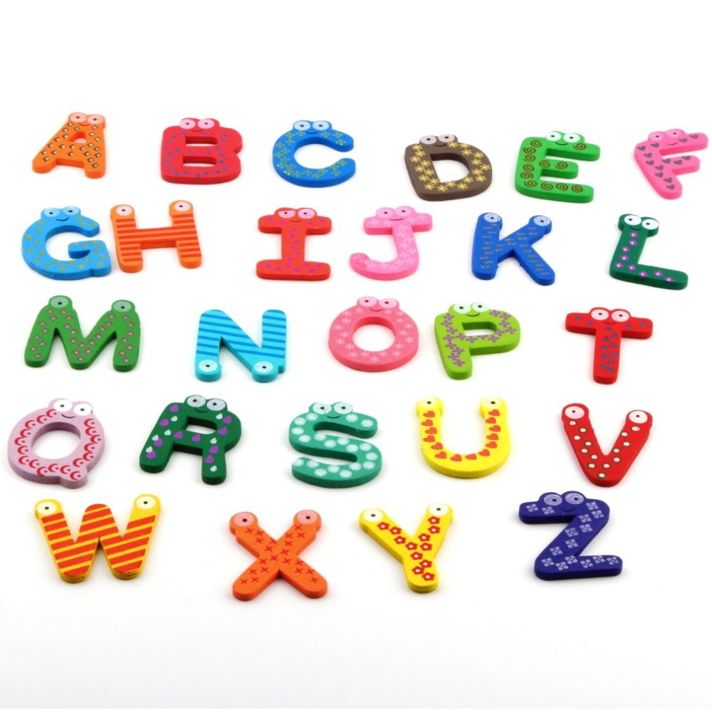Maxxlite Colorful Wooden A-Z Alphabet Letters Fridge Magnets Magnetic Stickers (Set of 26)