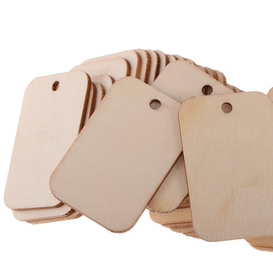 Maxxlite Pack of 50 Unfinished Blank Rectangle Wooden Hanging Tags for Party Favor Wedding Gift Tags with Rope