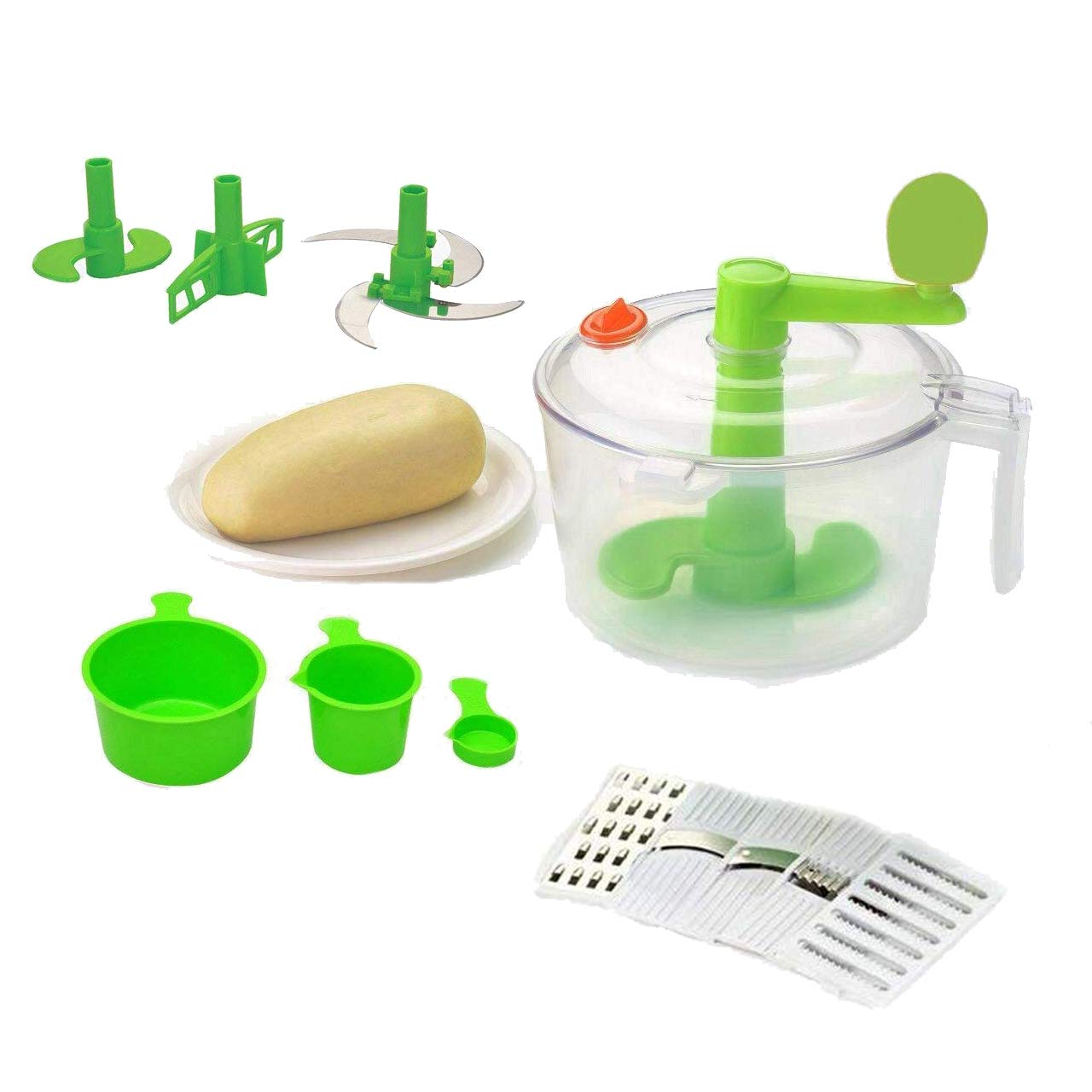 Maxxlite Industries Plastic 10 in 1 Dough/Atta Maker Vegetable Cutter Beater/Churner,Grater, Slicer, Dicer (Green)