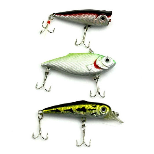 Maxxlite 3Pcs Lot Fishing Lures Mixed Set Minnow Crankbaits Topwater Popper Hook