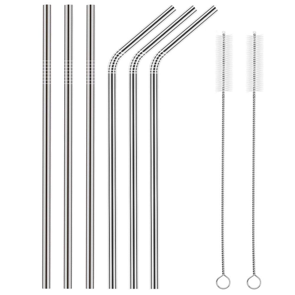 Maxxlite Stainless Steel Straws for Drinking with Brushes (3 Bent + 3 Straight + 2 Brushes)