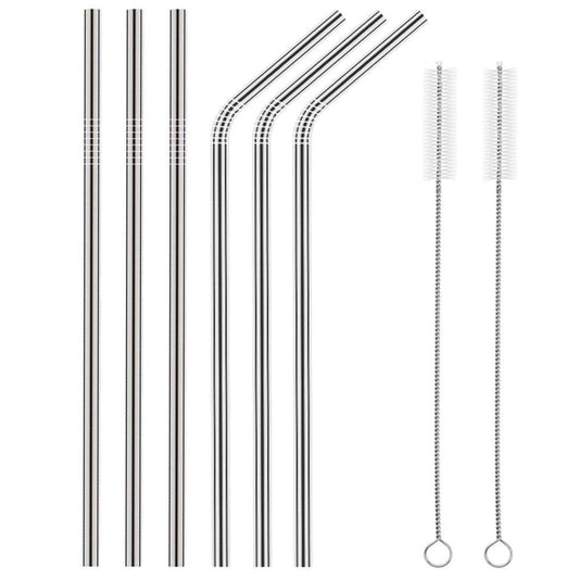 Maxxlite Stainless Steel Straws for Drinking with Brushes (3 Bent + 3 Straight + 2 Brushes)