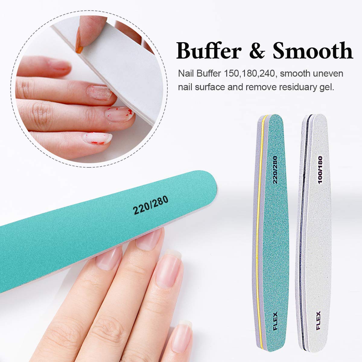 Maxxlite 6pcs Nail Files Set for Manicure, Nail Buffer Files Block Coarse Washable Nail Polisher Double Sided Nail Shaper Emery Boards for Acrylic & Natural Nails