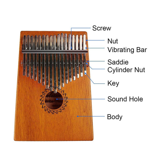 Maxxlite Thumb Piano 17 Keys Musical Instrument Kalimba with Engraved Notes and Tuning Hammer