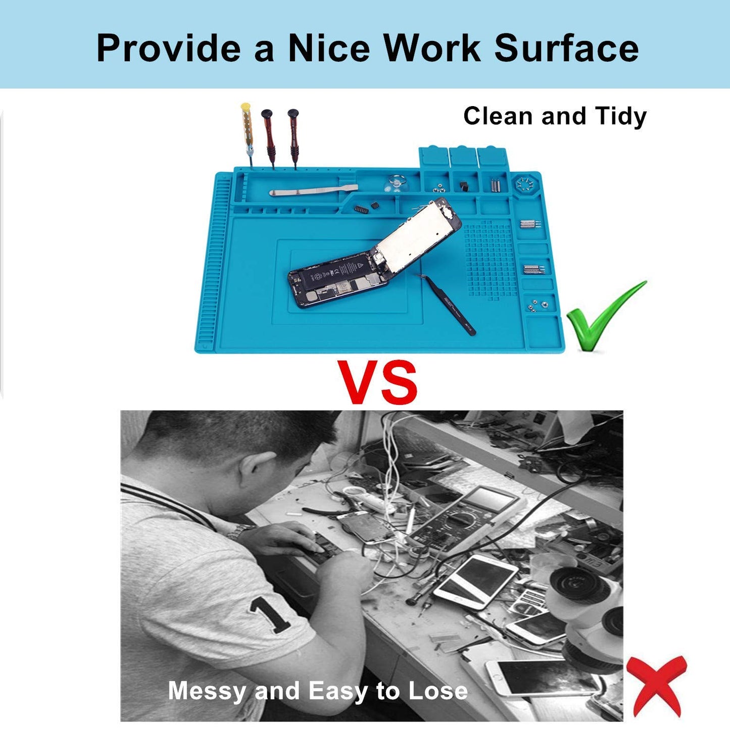 Maxxlite Silicone Heat Resistant 500°C Repair Magnetic Soldering Mat for Soldering Iron, Phone and Computer Repair (Blue, 17.7'' x 11.8''/Large)