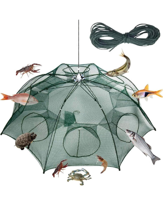 Maxxlite Fishing Net Fish Net Bait Fish Trap Net Cast Net Folded Fish Net Angling Outdoor Appliance(8 Sides 8 Holes) Portable Fish Catcher Foldable Crab cage Shrimp Trap net Fishing cage