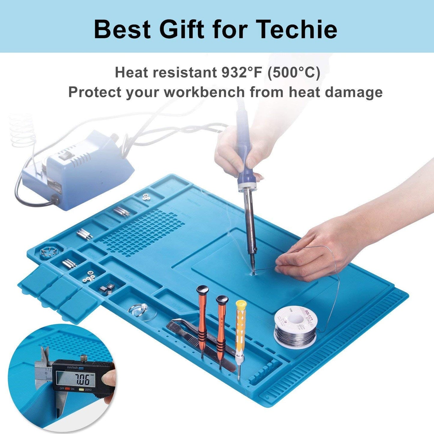 Maxxlite Silicone Heat Resistant 500°C Repair Magnetic Soldering Mat for Soldering Iron, Phone and Computer Repair (Blue, 17.7'' x 11.8''/Large)