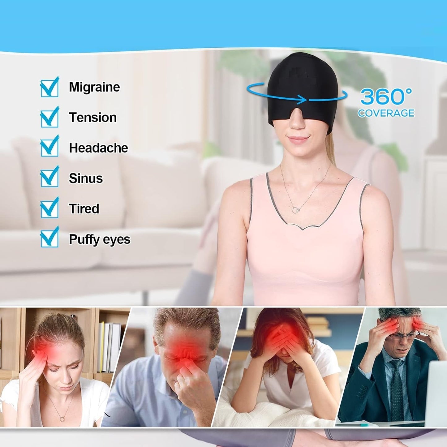 Maxxlite Double-layer gel ice compress to cool down migraine cold compress headgear