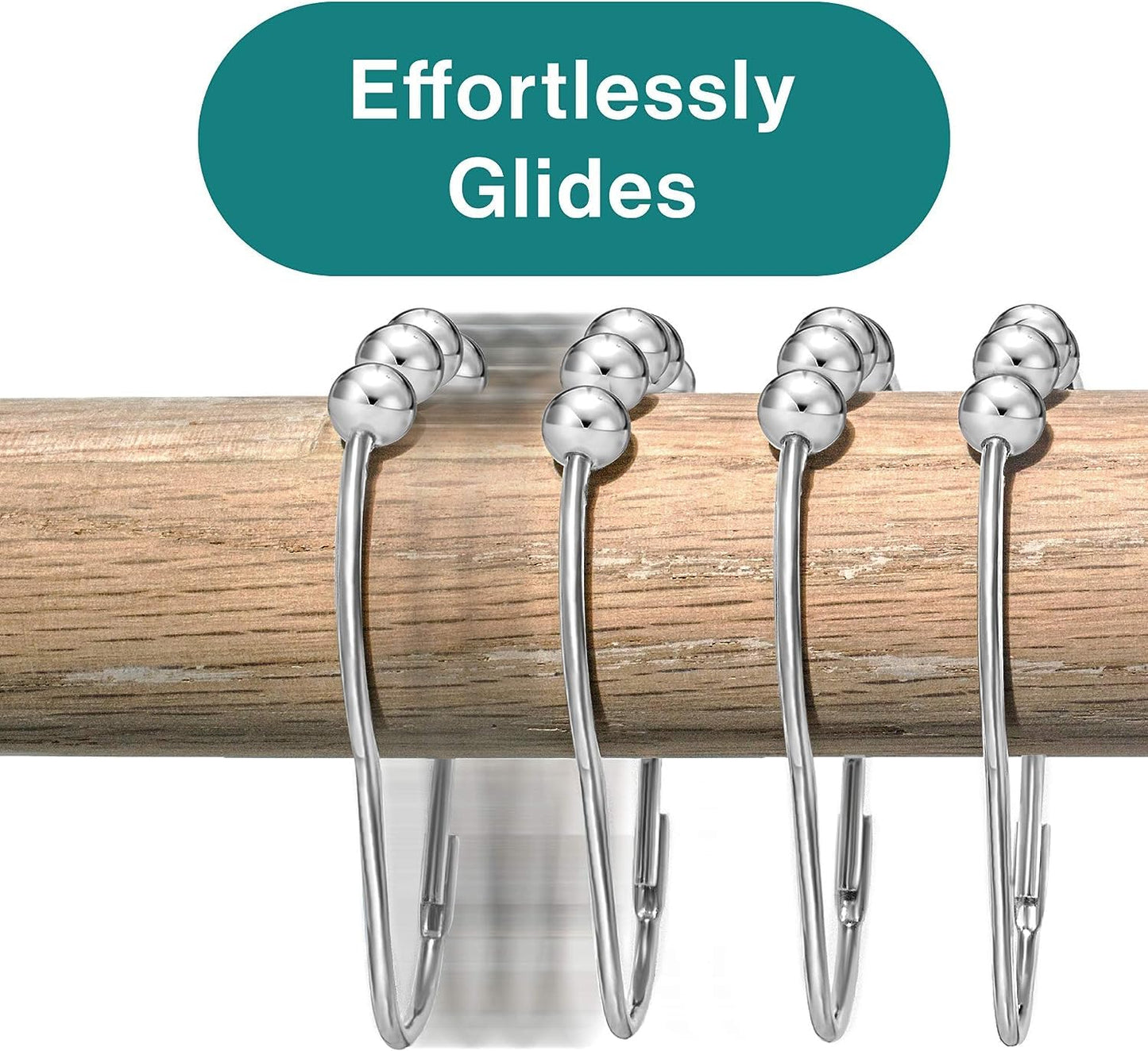Maxxlite  5 Roller Shower Ball Curtain Hooks (6 x 4 cm, Silver) -12 Pieces