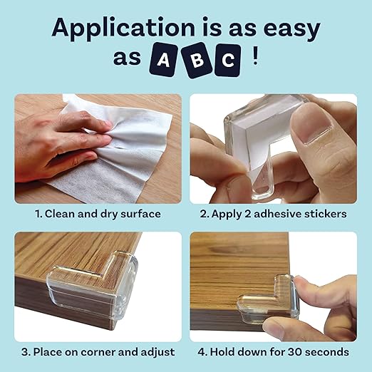 Maxxlite Corner Protector, Baby Proofing Corner Guards, Transparent, Covered Adhesive, Improved Tasteless Corner Covers For Furniture Sharp Corner, 12 Count