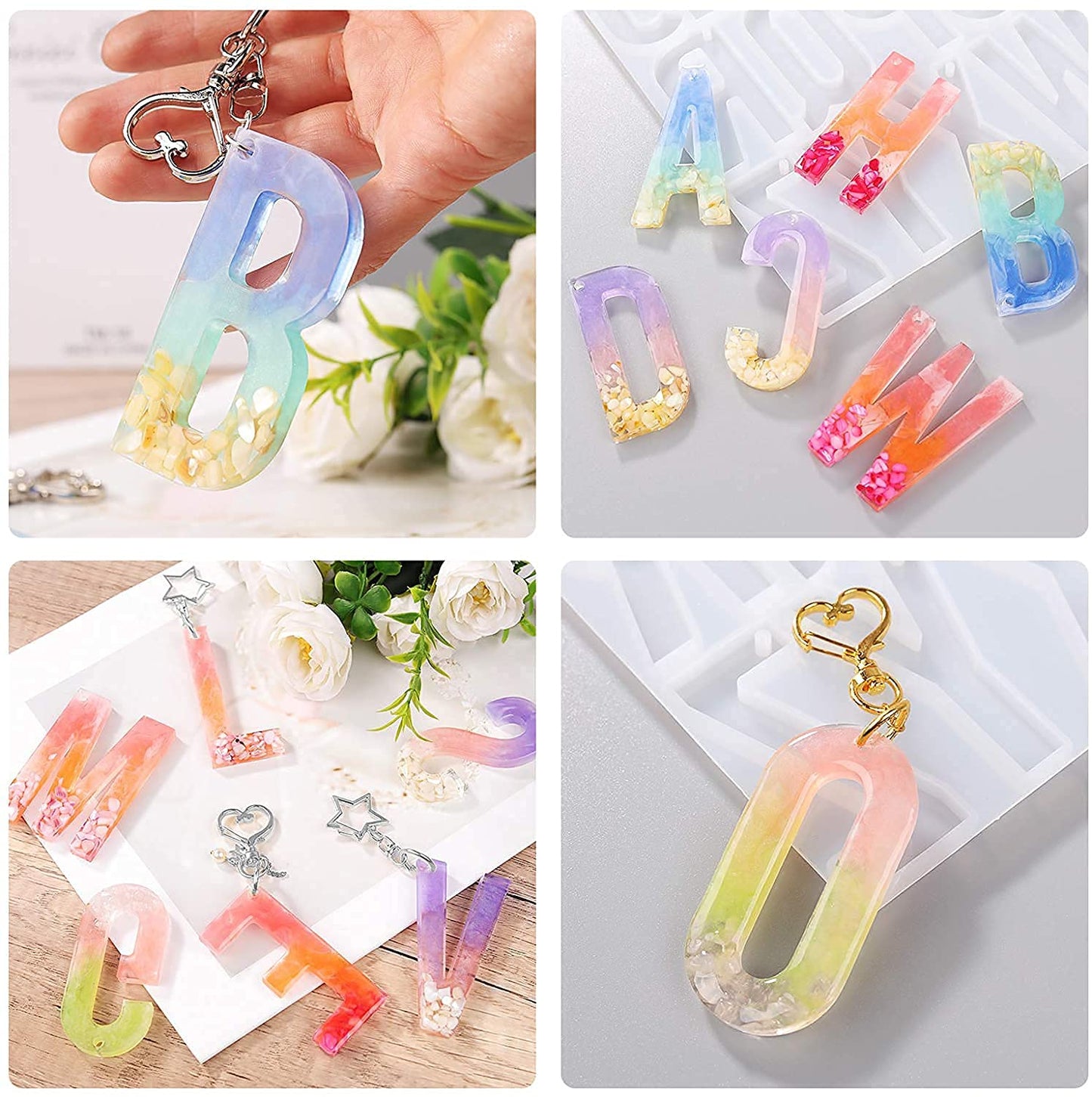 Maxxlite Alphabet Resin Casting Mold Letter and Numbers Resin Moulds DIY Letter Key Chain Pendant Jewelry Making Molds for Resin Silicone Epoxy Resin Moulds (Multicolor)