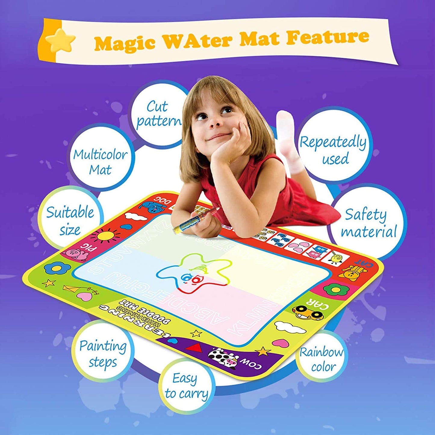 Maxxlite Magic Water Drawing Mat with Rainbow Color Swatches,Children Magic Water Drawing Mat Board,Educational Toy Gift for Kids
