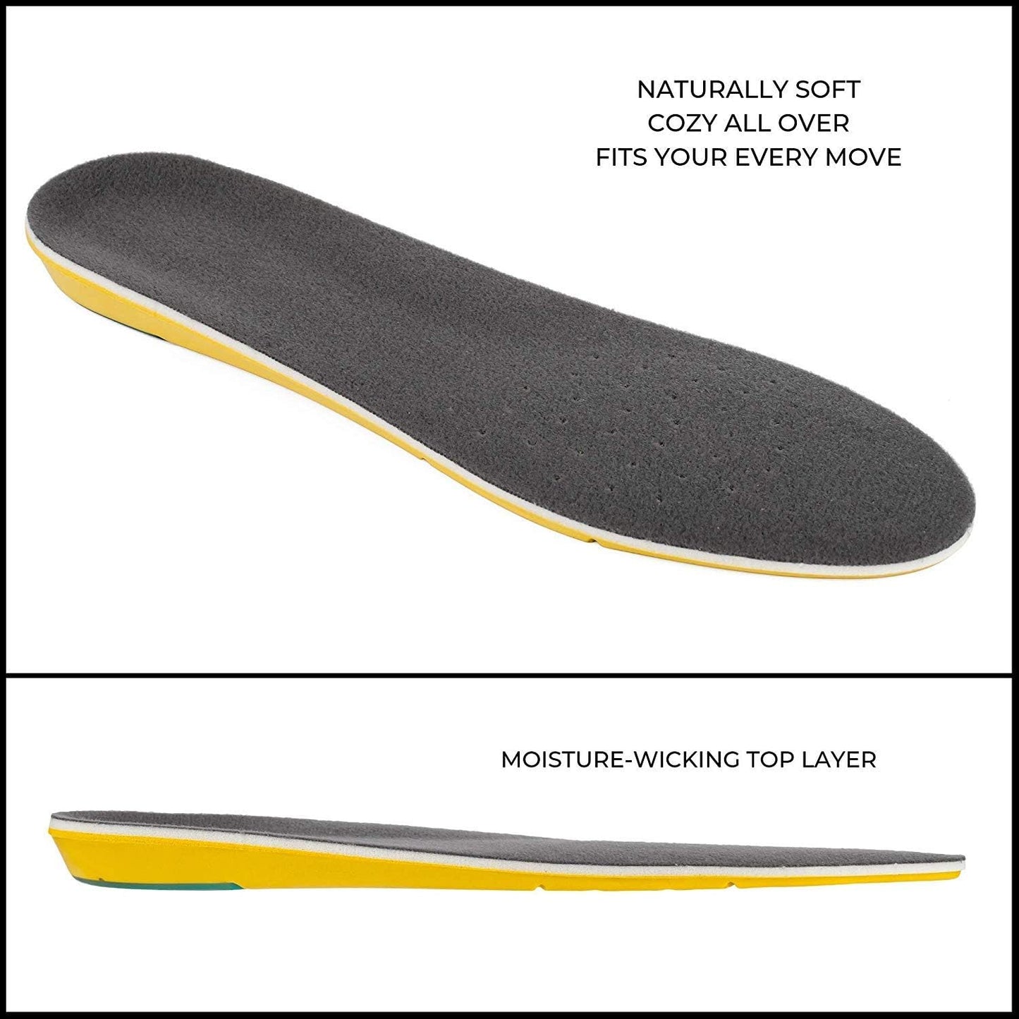 Maxxlite Memory Foam Comfort Elevator Shoe Insole 1/2 Inches Height Increase Shock Absorption and Cushioning Insoles for Men and Women - Yellow - L