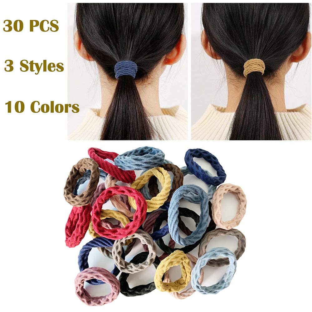Maxxlite Hair Ties Non-Slip and Seamless Hair Bands for Thick Heavy and Curly Hair Lightweight Highly Elastic and Stretchable Pack of 30