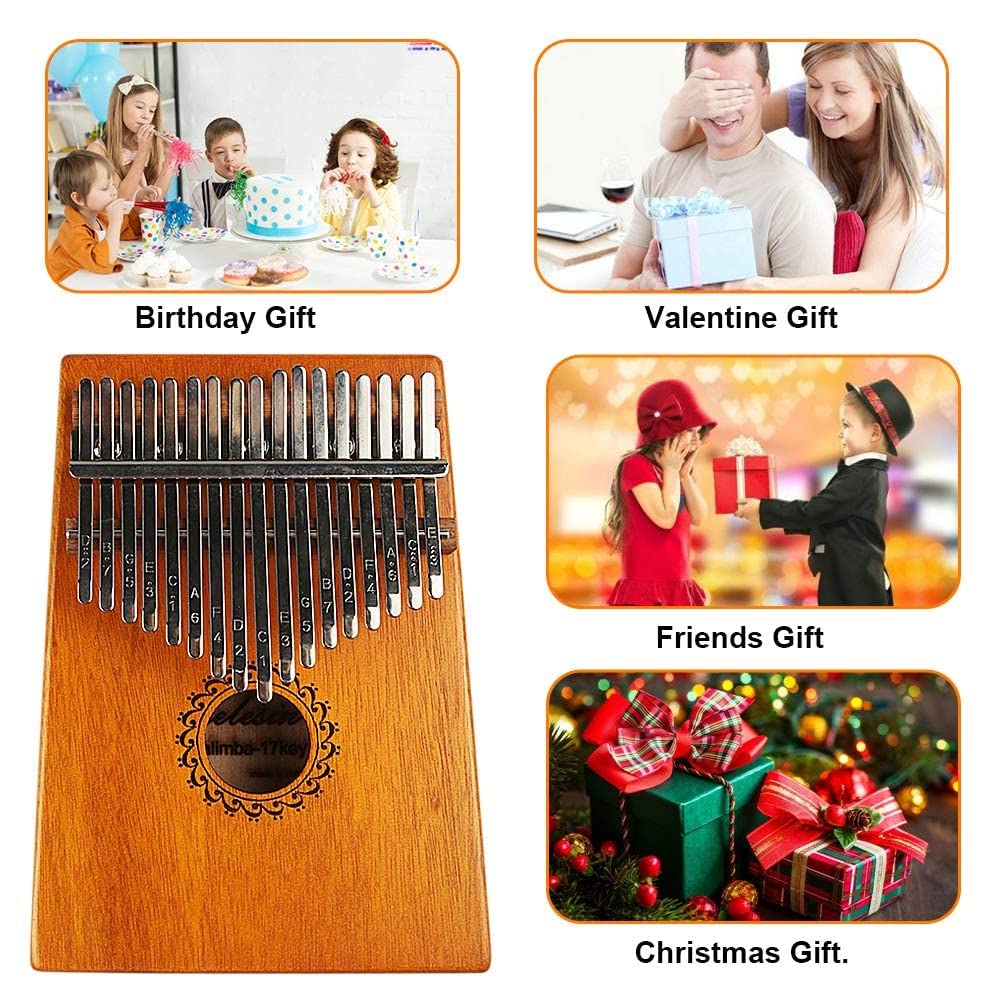 Maxxlite Thumb Piano 17 Keys Musical Instrument Kalimba with Engraved Notes and Tuning Hammer