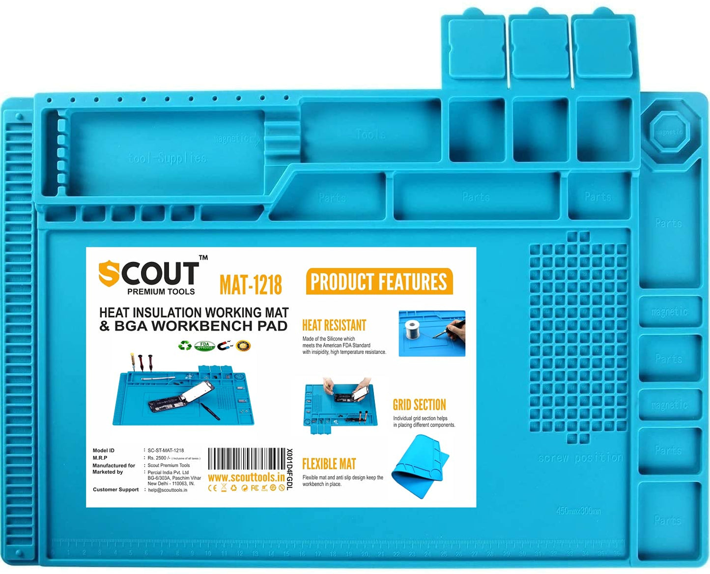 Maxxlite Silicone Heat Resistant 500°C Repair Magnetic Soldering Mat for Soldering Iron, Phone and Computer Repair (Blue, 17.7'' x 11.8''/Large)