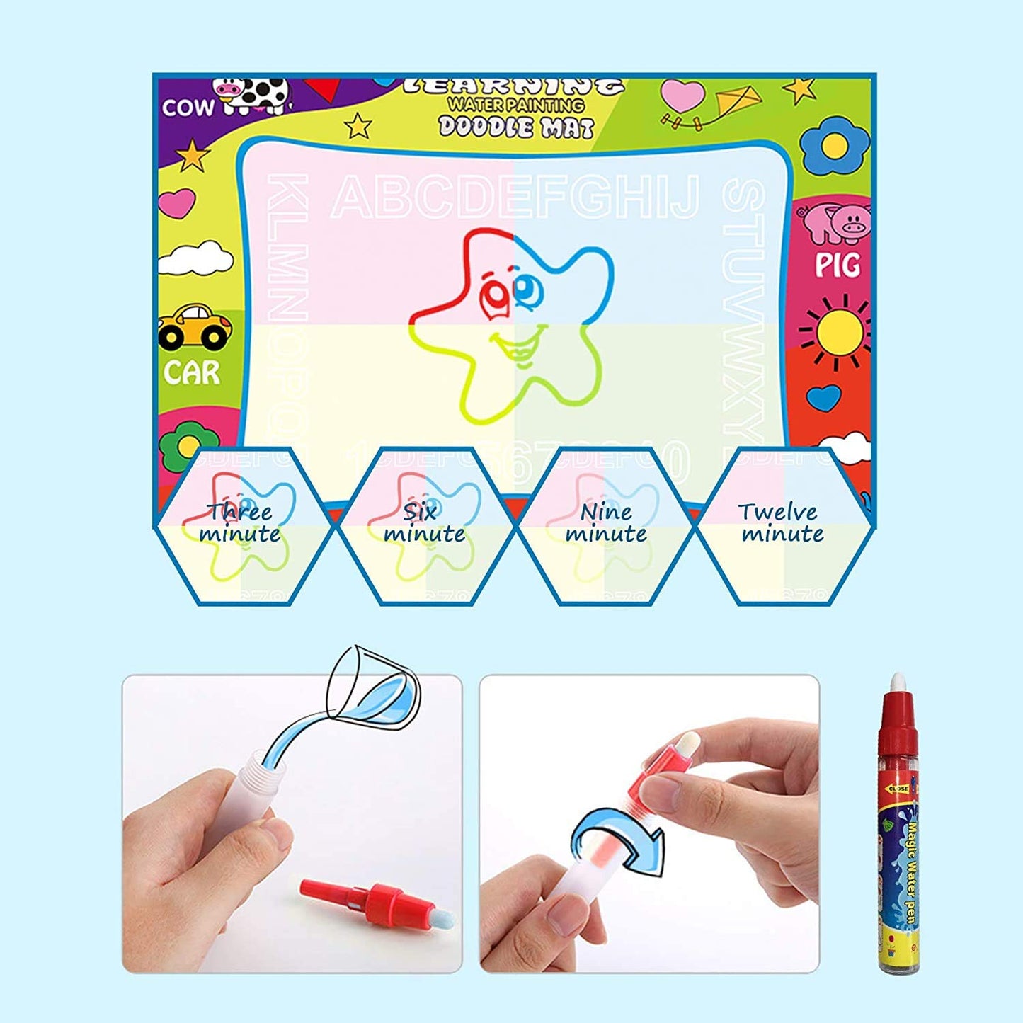 Maxxlite Magic Water Drawing Mat with Rainbow Color Swatches,Children Magic Water Drawing Mat Board,Educational Toy Gift for Kids