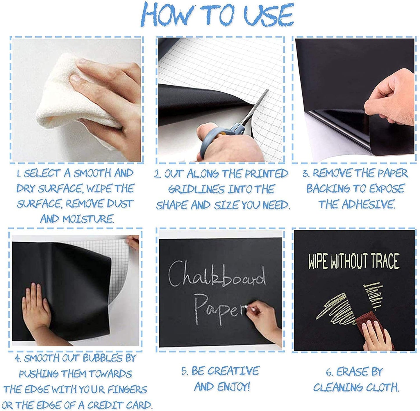 Maxxlite Black Board (45x200cm) Wall Sticker Removable Decal Chalkboard with 5 Chalks for Home School Office College Room Kitchen Kids